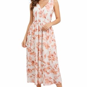 Floral V-Neck Midi Dress Cupcakes and Cashmere Size 12 Pink White